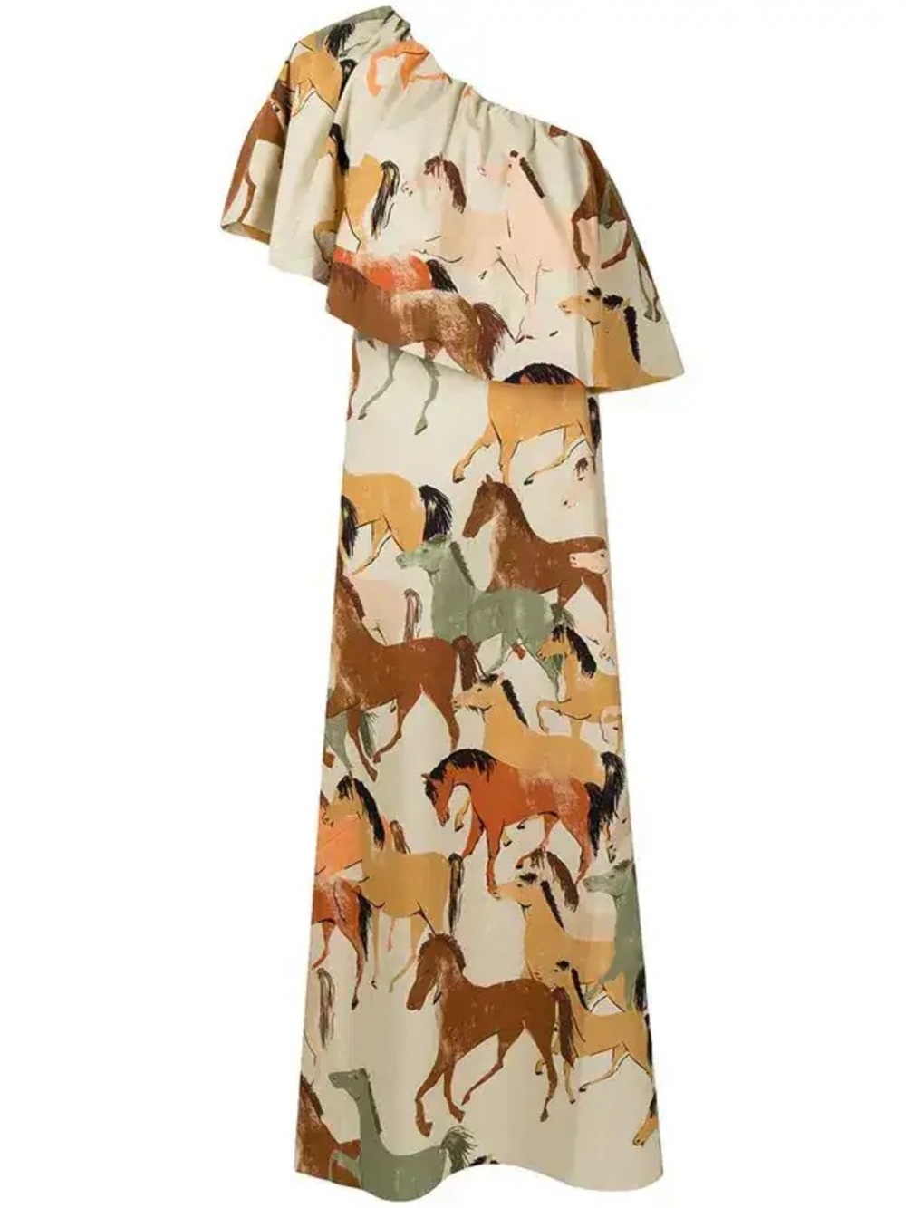 Johanna Ortiz XS One-Shoulder Cream Horse-Print Maxi Dress